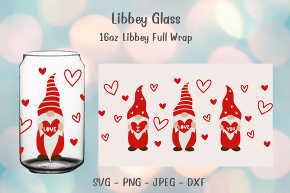 Valentine Gnome Can Glass Wrap Svg 16oz